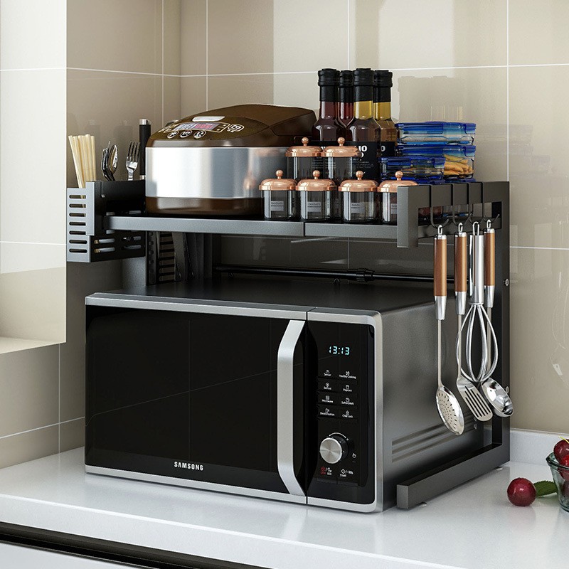Kệ lò vi sóng 2 tầng, giá đỡ lò vi sóng bằng sắt có điều chỉnh kích thước chắc chắn | BigBuy360 - bigbuy360.vn