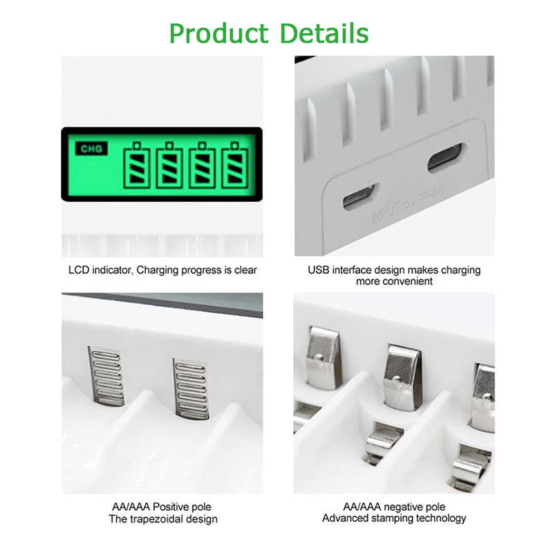 Bộ Sạc Pin 4 Ngăn Có Đèn LED Hiển Thị Thông Minh Cho AA/AAA Ni-MH/Ni-Cd