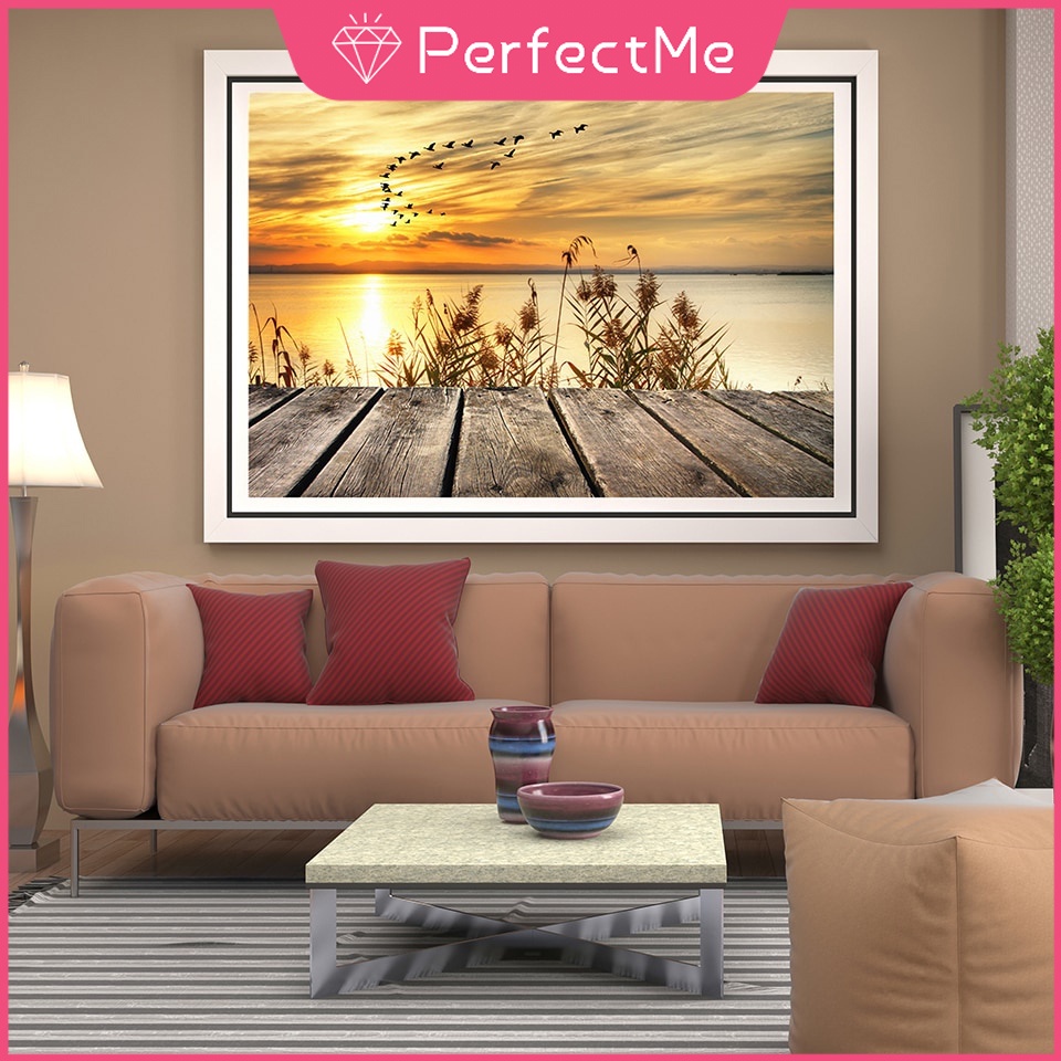 Bộ tranh đính đá 5D họa tiết hoàng hôn độc đáo kích thước 30x40cm DIY dùng trang trí