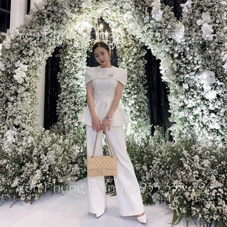 ÁO THIẾT KẾ PEPLUM CẦU VAI QUẦN SUÔNG THIẾT KẾ ĐI TIỆC (KHÔNG KÈM TAG)