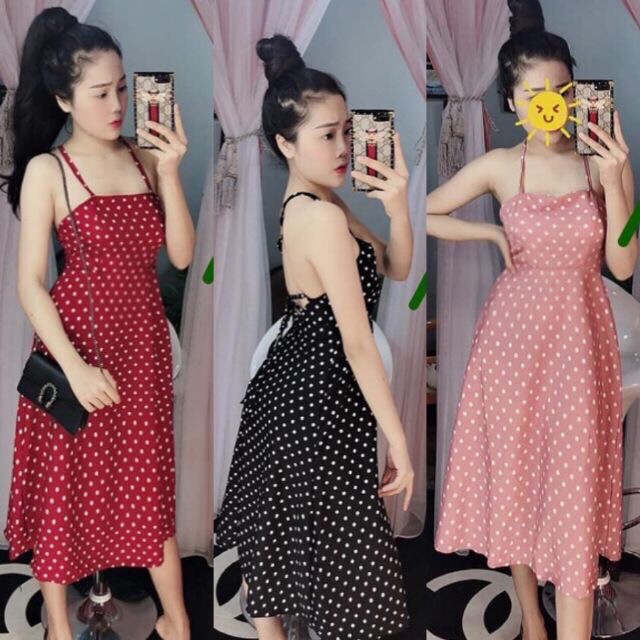 Đầm đỏ chấm bi vintage