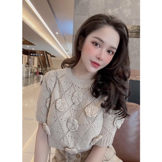 Áo len croptop hoa nổi 3D hàng đẹp Quảng Châu