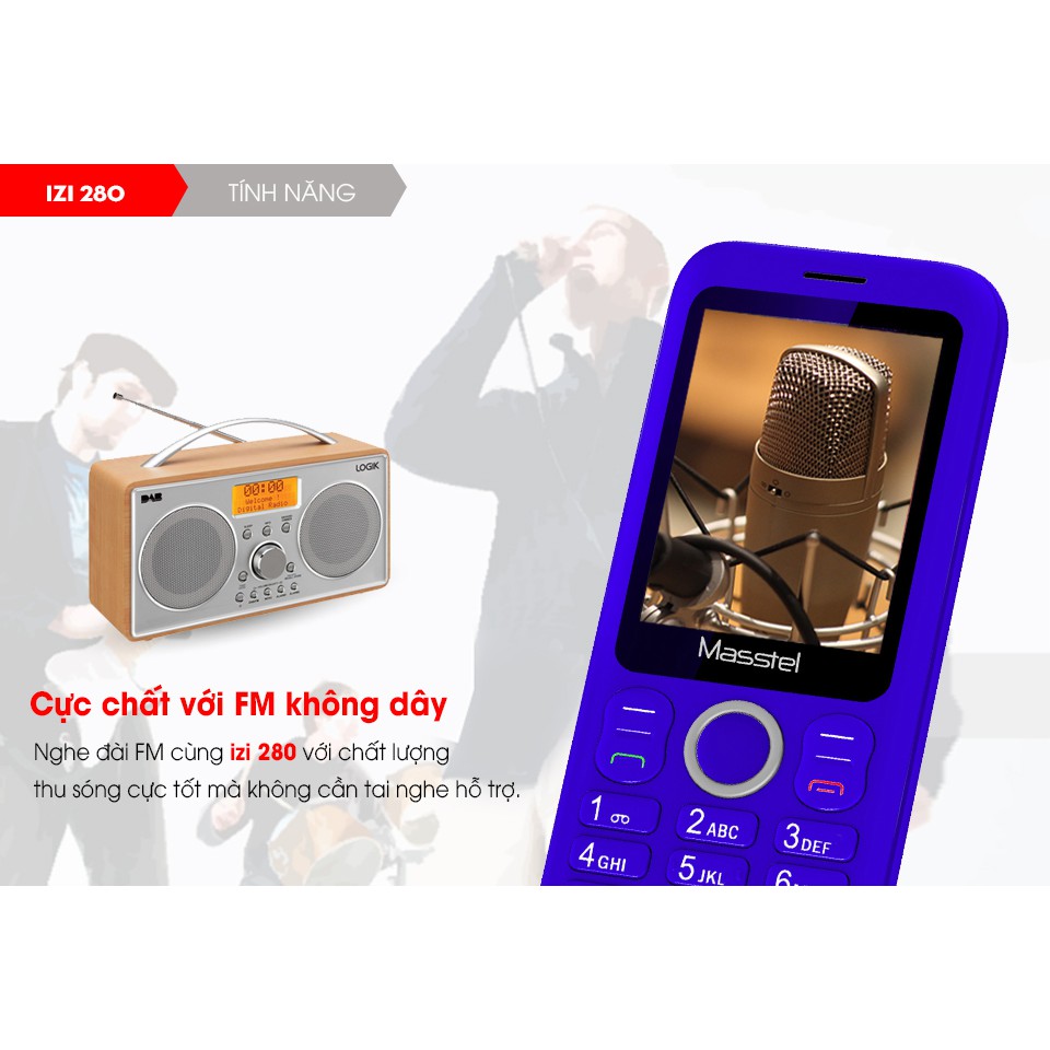 Điện Thoại Masstel izi 280 Pin Khủng - Loa To Bàn Phím Lớn - Nghe FM Không Cần Tai Nghe