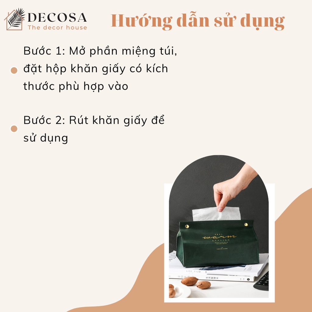 Túi da đựng hộp khăn giấy in họa tiết DECOSA