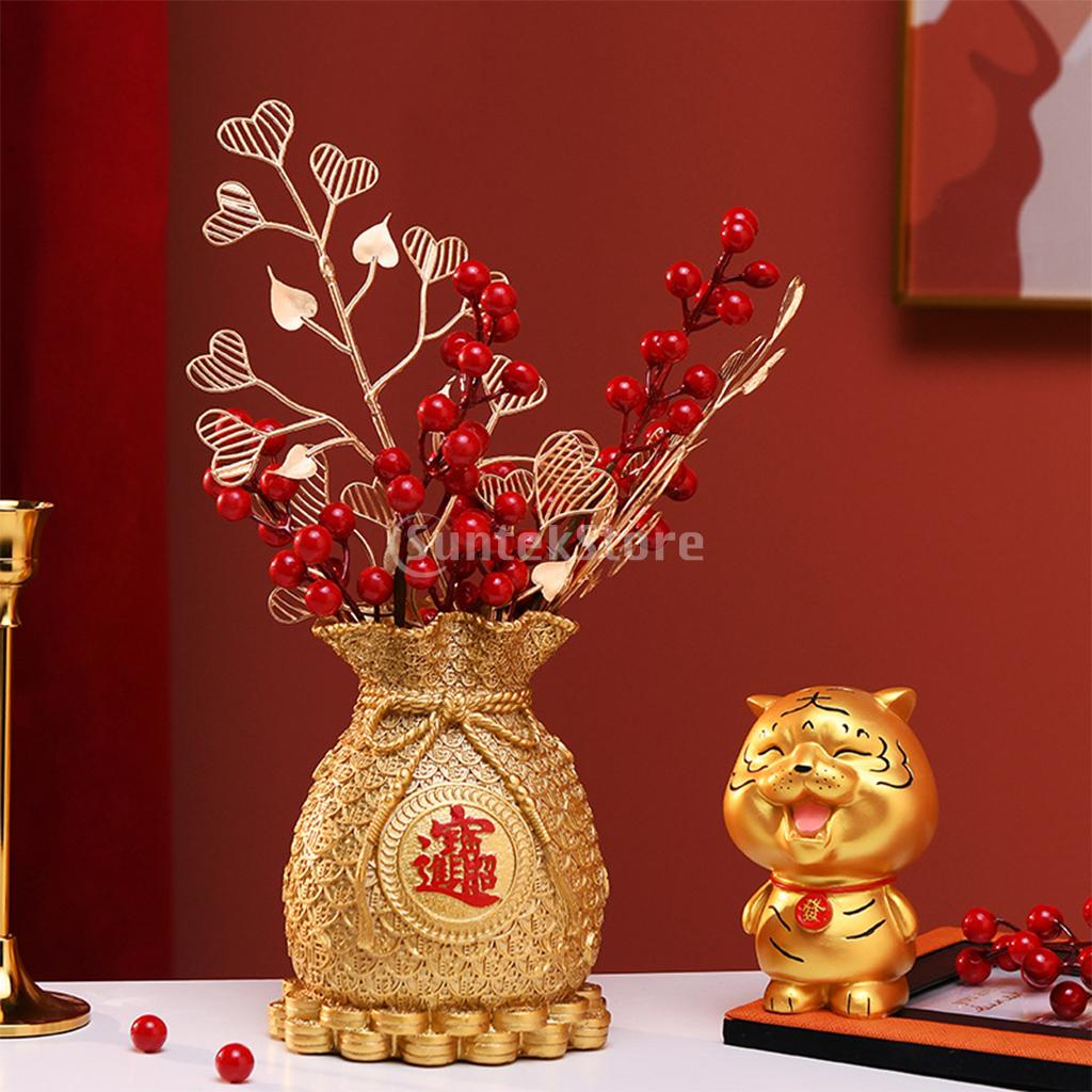 Bình hoa nhựa resin hình dạng túi tiền phong thủy Ống heo tiết kiệm phong thủy sáng tạo màu vàng đồng trang trí tiệc cưới