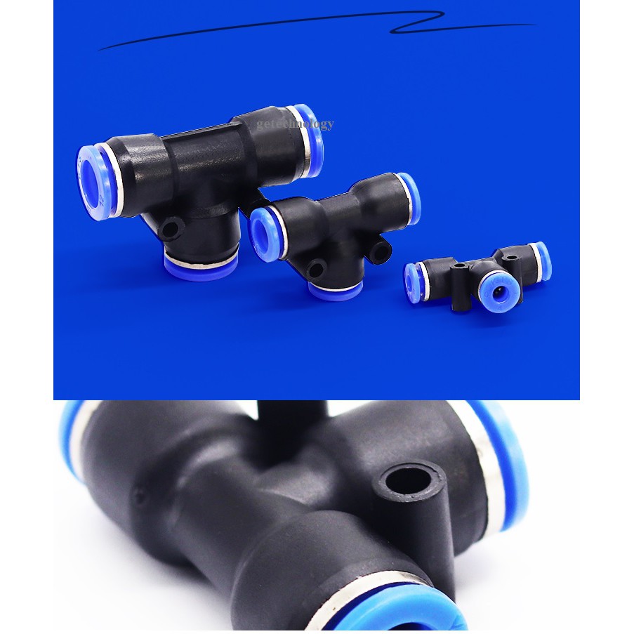 ĐẦU NỐI NHANH CHỮ T, ĐẦU NỐI KHÍ NÉN CHỮ T PE-4 PE-6 PE-8 PE-10 PE-12 PE-14 PE-16