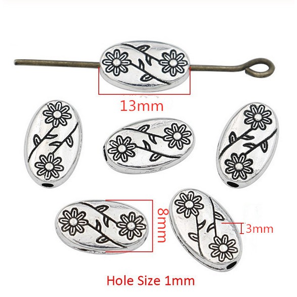 Set 20 Hạt Xỏ Lỗ Hình Oval Mạ Bạc Làm Trang Sức Thủ Công