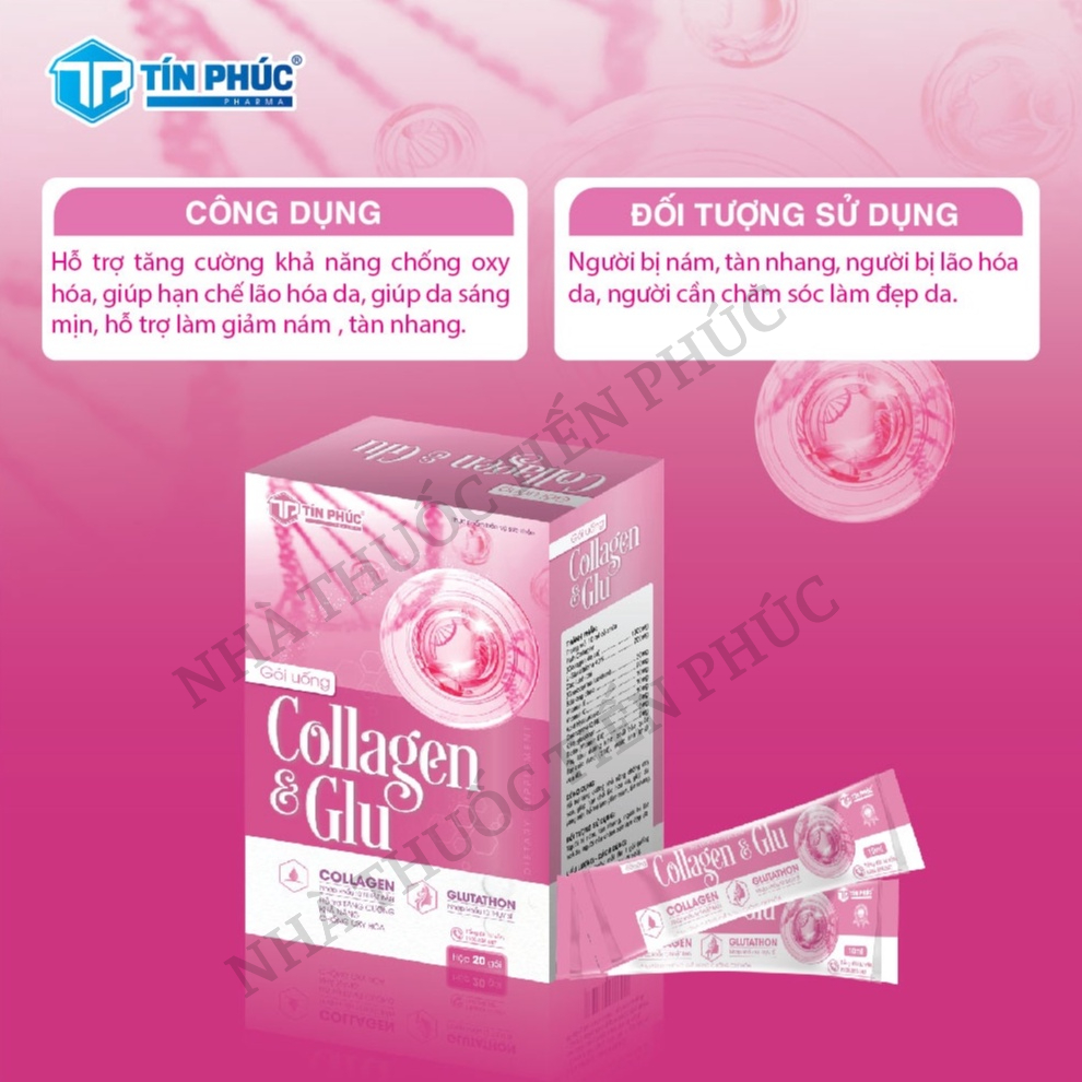 Gói uống Collagen & Glu - Hỗ trợ Giảm nám, tàn nhang, hạn chế lão hóa da Hộp 20 gói