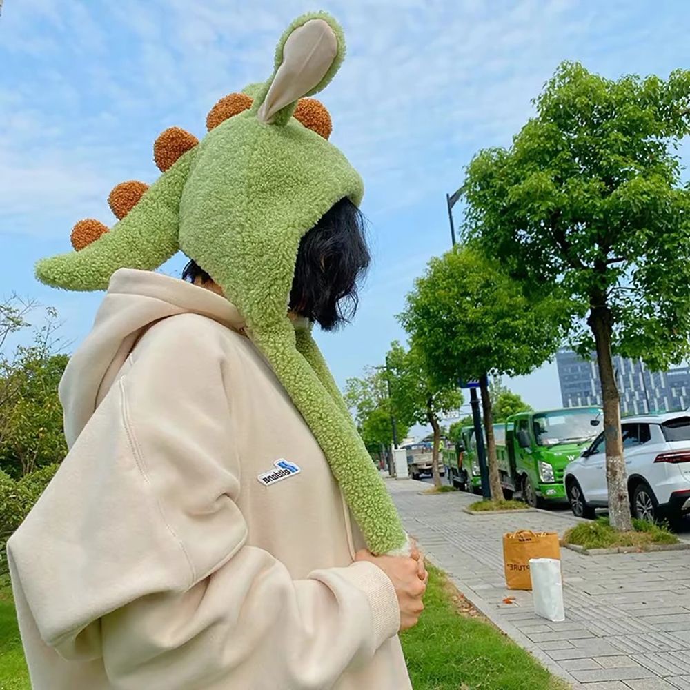 Mũ chất liệu lông hình khủng long dễ thương xinh xắn ấm áp thời trang thu đông cho nữ/bé gái