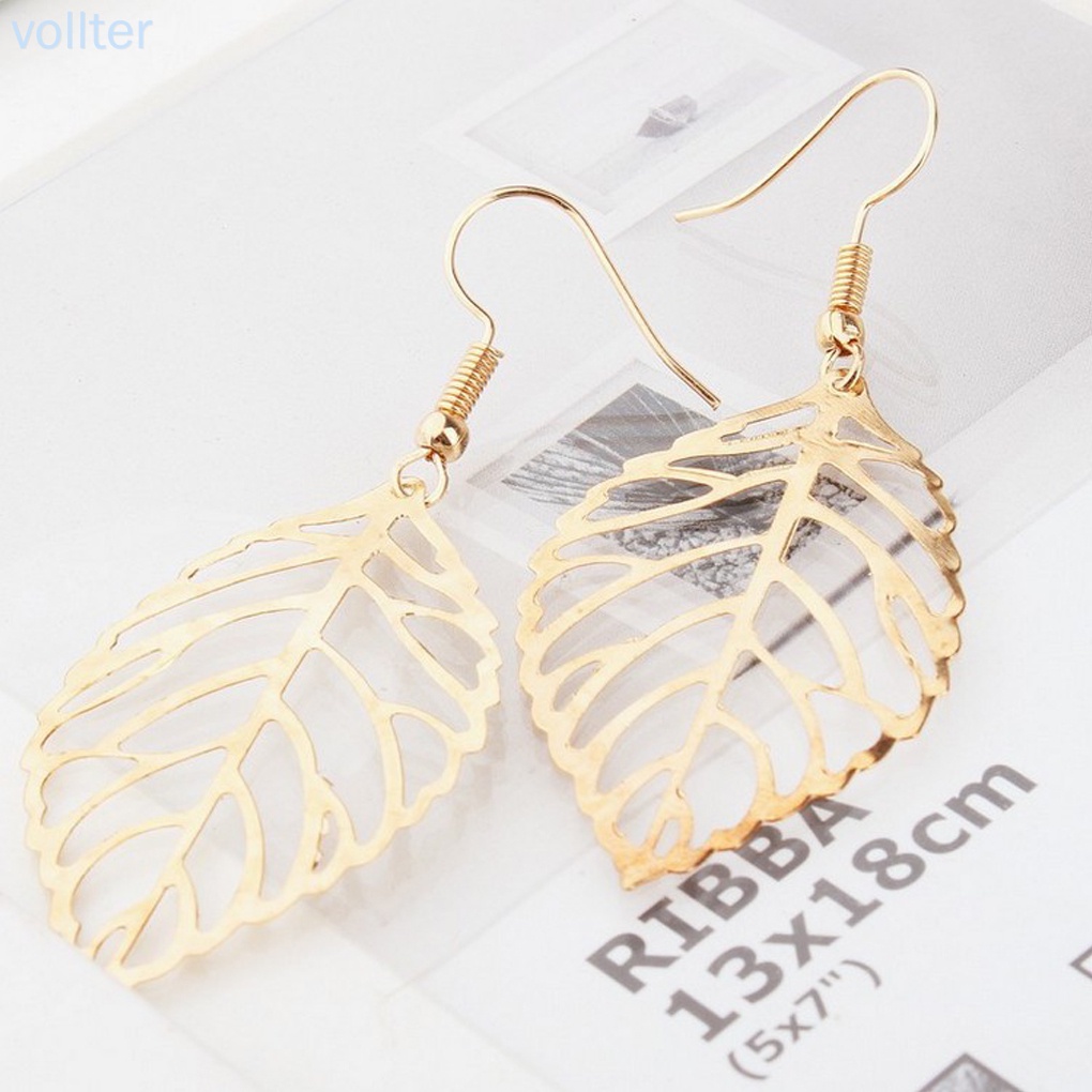 1 đôi bông tai dáng dài hình chiếc lá bằng kim loại thời trang cho nữ