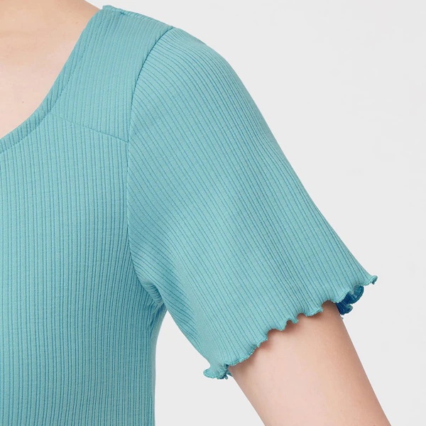 Áo thun tăm tay ngắn, đính nơ - Áo thun GU Nhật - Mã 337080