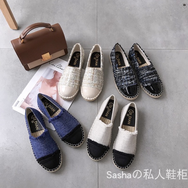 Slip-on đế cói dạ Tweed
