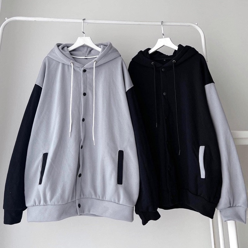 [sẵn] Áo Khoác Form Rộng Nút Gài 3 Màu Phối Tay Nâu BASIC PQK