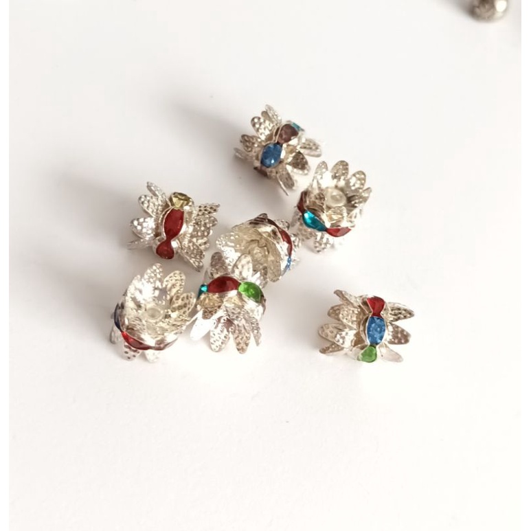 Charm bạc chặn hạt, cố định vòng hình vương miện đính đá pha lê ngũ sắc