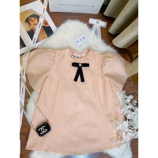 Bink Bink Top - Áo tafta vân hoa nổi tay bồng đính nơ 🎀🎀 | BigBuy360 - bigbuy360.vn