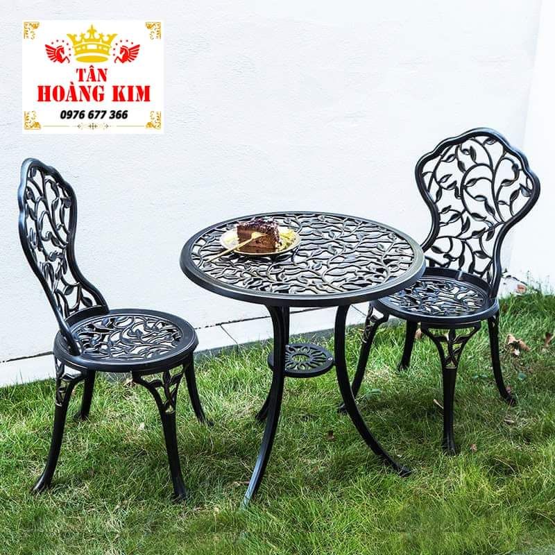 Bàn ghế nhôm đúc mẫu lá cây sân vườn ban công 4 ghế 1 bàn