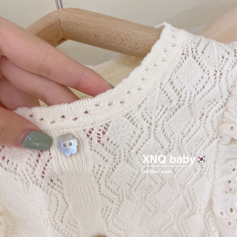Bộ Áo Sát Nách + Quần Short Dệt Kim Phối Ren Phong Cách Nhật Hàn Thời Trang Mùa Hè Mới 2022 Cho Bé Gái