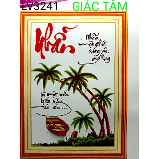 Tranh thêu NHẪN - 52x77cm - LV3241 - DÒNG SÔNG CON ĐÒ GHE XUỒNG CÂY DỪA CHỮ - tranh thêu chữ thập chưa thêu
