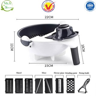 Bộ Nạo Rau Củ Quả 9 In 1 Kèm Rổ Đựng Tiện Lợi, Bào Rau Củ Quả Kèm Rổ