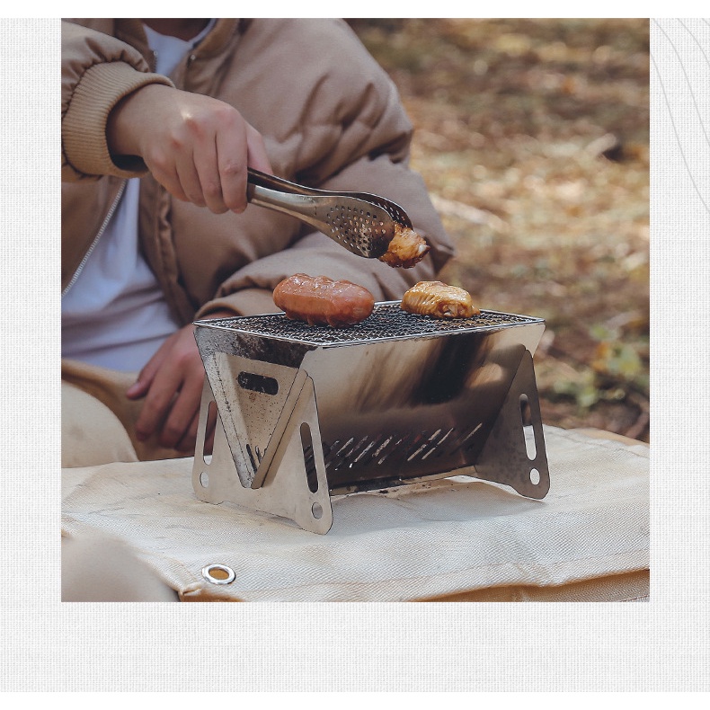 Bếp Nướng Than Hoa Gấp Gọn | Bếp Nướng BBQ Dã Ngoại Mini Inox 304 | Dành Cho 2-3 Người