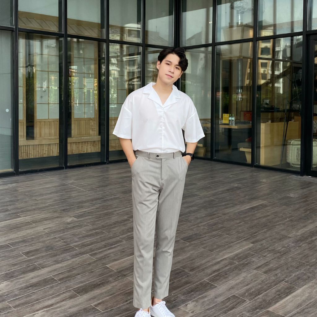 Áo sơ mi Nam cổ vest CALAA FASHION vải lụa ngắn tay form rộng ASM04