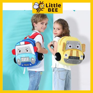 Balo cho bé ô tô dễ thương, Balo trẻ em tạo hình 3D vải nhung mềm mại cao cấp.