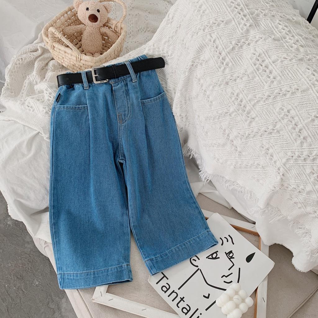 Quần jean ống suông rộng có thắt lưng phong cách Hàn Quốc thời trang dành cho bé gái