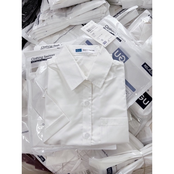 Áo sơ mi trắng cộc tay vải thô lụa đủ size s m l xl huyen hip