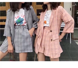 SET VEST CARO QUẦN SHORT - SET CÔNG SỞ