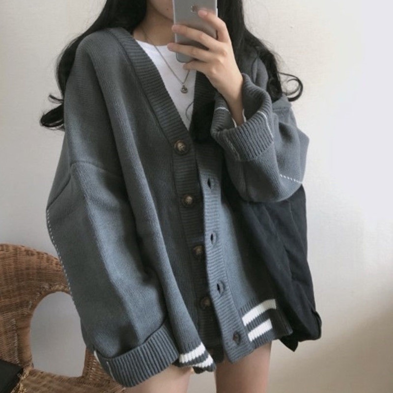 Áo Sweater Tay Dài Thời Trang Trẻ Trung 206582 Áo Khoác Len Form Rộng Theo Phong Cách Retro Hàn Quốc Dễ Phối Đồ