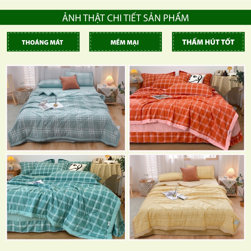 Bộ 4 Món Cotton Đũi HOMIES Chần Bông Mềm Mát Nhập Khẩu Cao Cấp Đủ Kích Thước