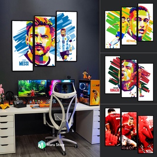Bộ 3 Tranh Cầu Thủ Bóng Đá Ronaldo Messi Haaland Neymar Chất Liệu Canvas Có Khung Composite