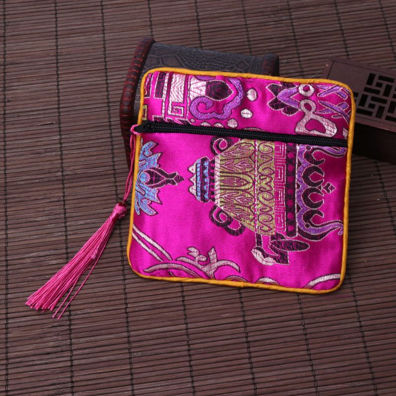 Túi Đựng Trang Sức Bằng Lụa Thổ Cẩm Thêu Họa Tiết Thổ Cẩm Có Khóa Kéo Nhiều Màu