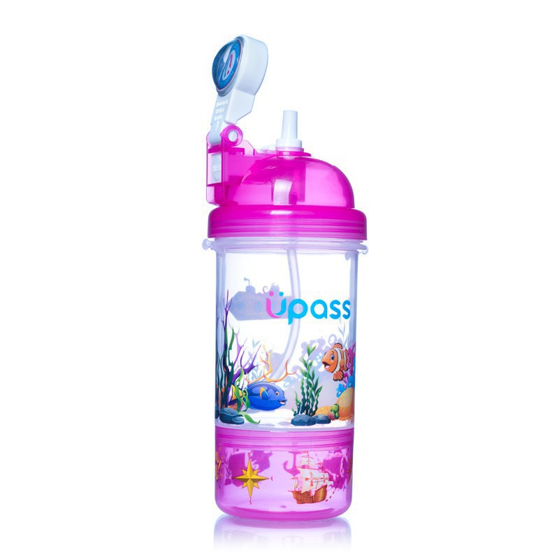 Bình nước cho bé có ống hút 400ml UPASS - bình nước cho bé đi học có dây đeo UP0826Y