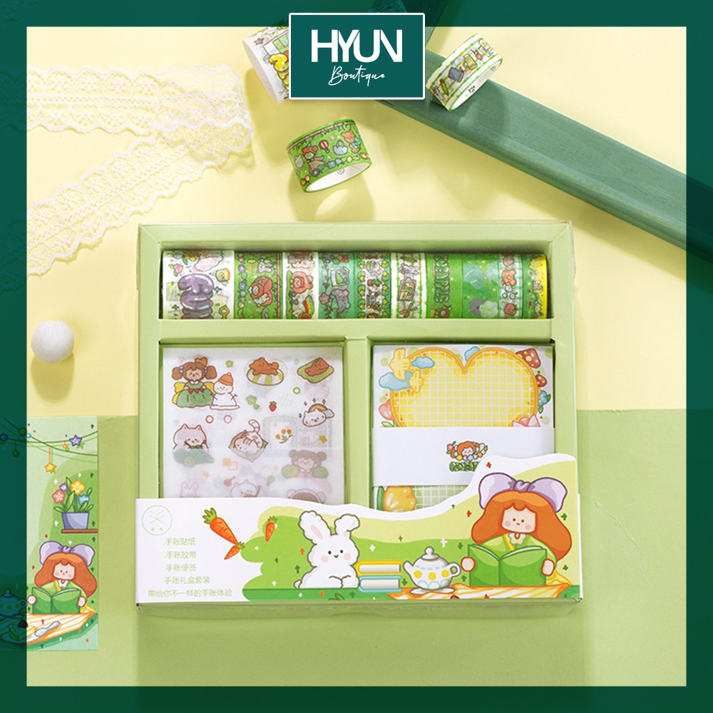 STICKER DÁN CUTE - 10 tờ - 10 cuộn washi tape - 30 tờ giấy note - Fruit fairy tales - HYUN BOUTIQUE