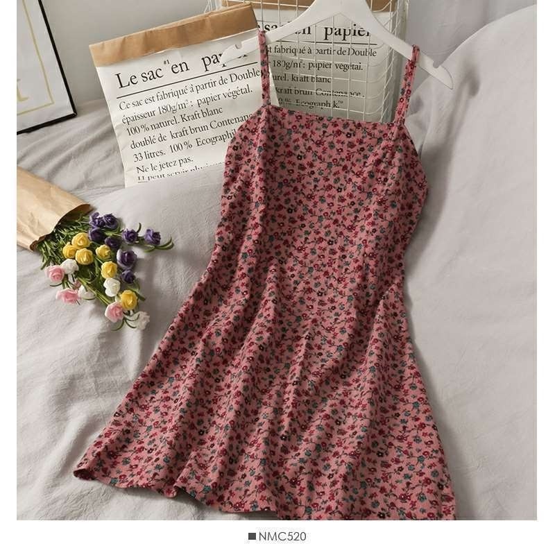 Đầm Hai Dây Ngắn Eo Cao In Họa Tiết Hoa Cổ Điển Thời Trang Mùa Hè Mới Dành Cho Bạn Nữ