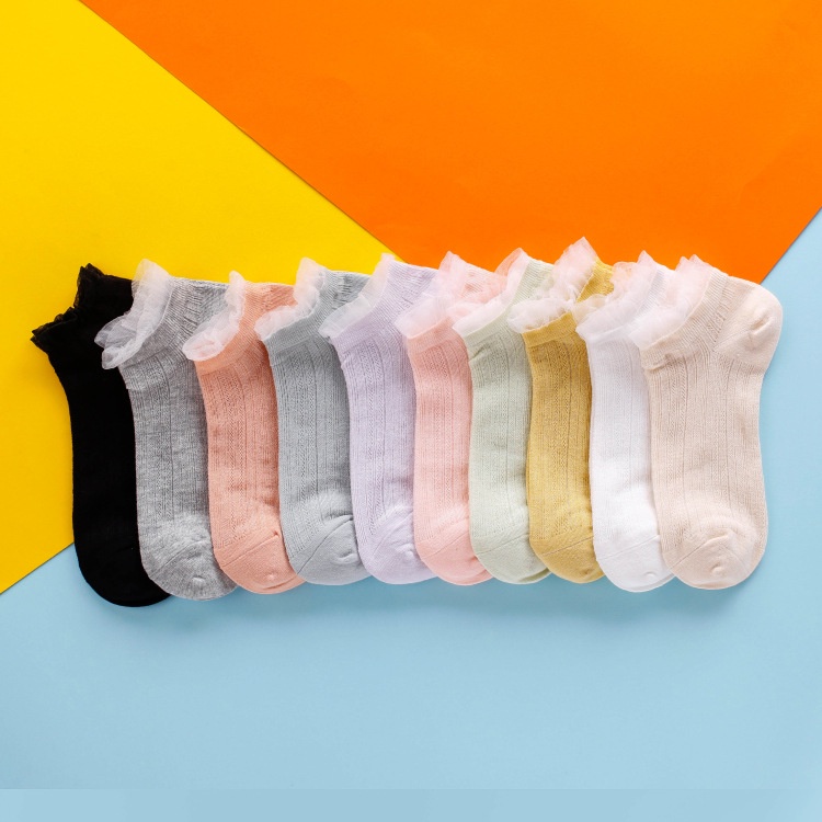 Tất nữ cổ ngắn phối viền lưới Chunxuu phong cách tiểu thư nhẹ nhàng - T06