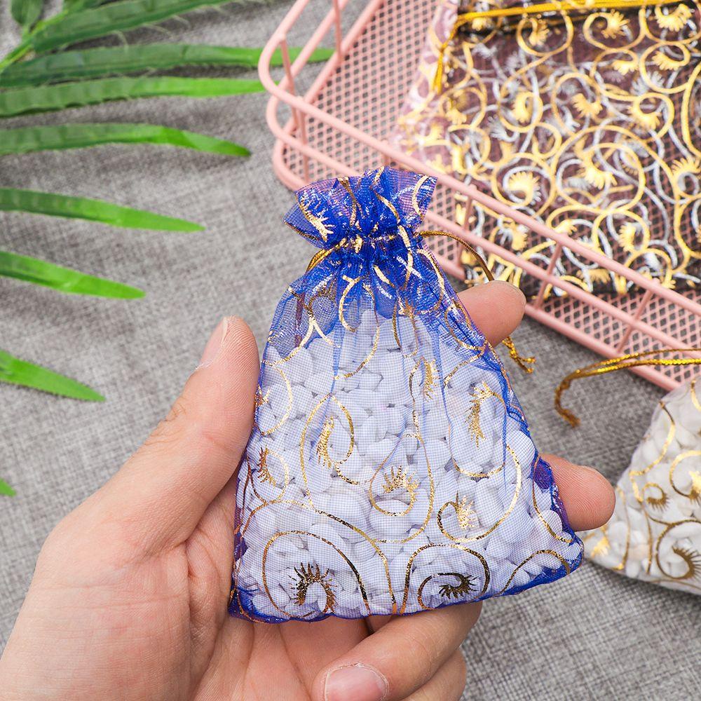 Set 100 Túi Lưới Đựng Quà / Trang Sức In Họa Tiết Trái Tim Lấp Lánh
