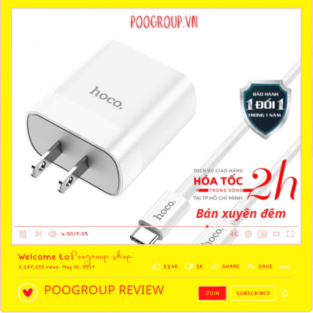 Bộ sạc HoCo [Chính Hãng ] C80 2 Cổng [Type C ✨ USB]  Kèm Cáp ✨ Hỗ trợ sạc nhanh QC3.0 ✨- Bảo Hành 1 đổi 1