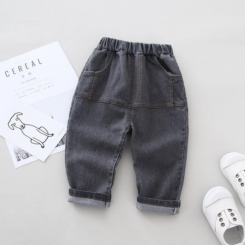 ruiaike  Kids Children Boy Pocket Design Pants Jeans Casual Elastic Waist Trousers For 1-5 Years Old