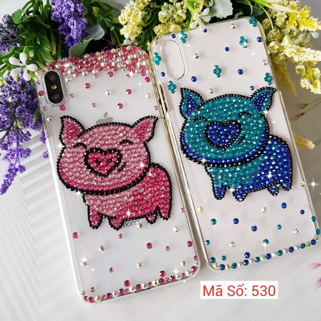 Ốp lưng handmade đính đá họa tiết hình Heo MS 530