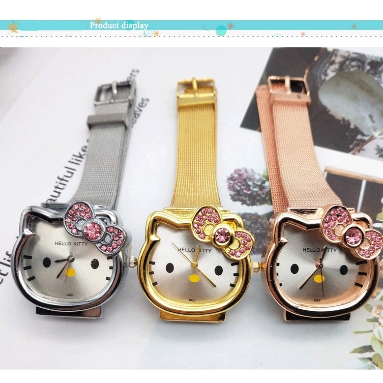 Đồng Hồ Đeo Tay In Hoạt Hình Hello Kitty Dễ Thương Cho Học Sinh