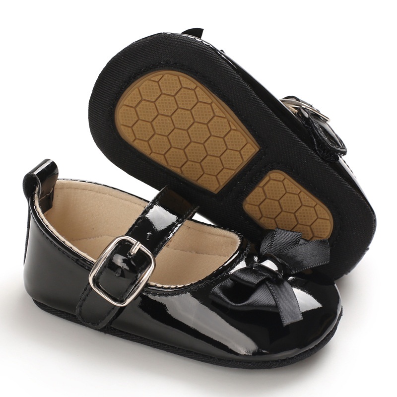 Giày búp bê da PU đính nơ xinh xắn cho bé gái 0-13 tháng tuổi