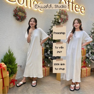 [CRUSHH STUDIO - ẢNH CHÍNH CHỦ ] D34 - Đầm suông thun muffle trắng