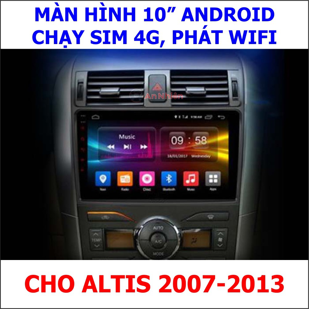 Màn Hình 9 inch Cho Xe ALTIS 2007-2013,  Đầu DVD Android Tiếng Việt Kèm Mặt Dưỡng Giắc Zin Xe TOYOTA ALTIS