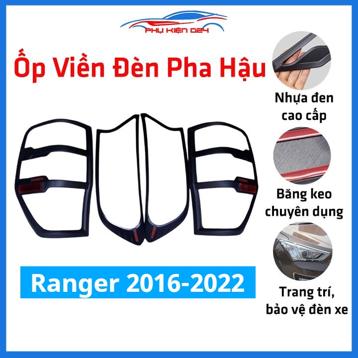 Ốp viền đèn pha hậu nhựa đen Ranger 2016-2017-2018-2019-2020-2021-2022 trang trí bảo vệ xe