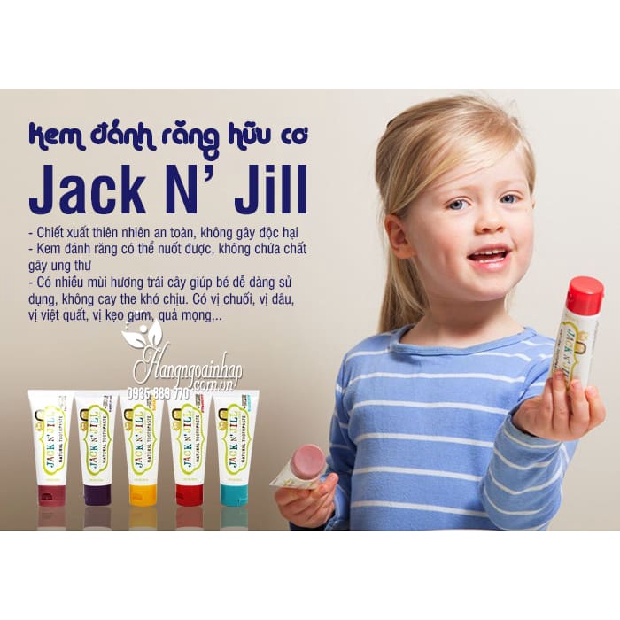 Kem đánh răng Jack N' Jill Úc Organic chính hãng, cho bé trên 6 tháng, có thể nuốt 50g