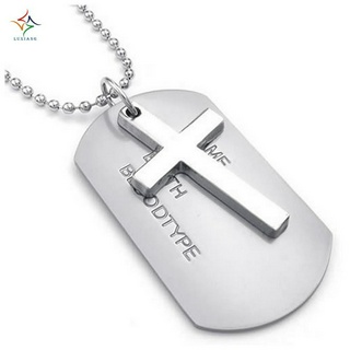 【Hot Sell】Jewelry Men's Necklace, Army Style Cross Tags Dog Tag Alloy Pendant with 68cm Chain, sier