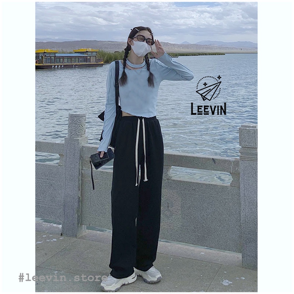Quần Ống Suông Nữ COTTON Thun Nỉ Cao Cấp LEEVIN Phong Cách Cạp Cao Form Rộng Hàn Quốc Quần Suông Ulzzang Leevin Store