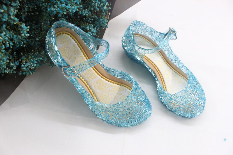 Mùa hè frozen2 Frozen Aisha Girl Sandals Cinderella Crystal Giày trẻ em giày công chúa cao gót PVC